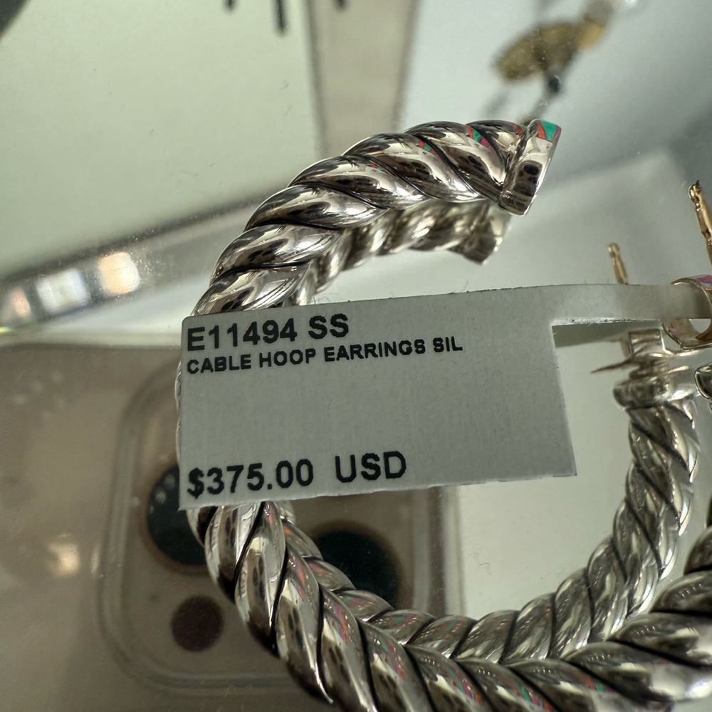 David Yurman Silver and Gold Twisted Hoop Earrings - Picture 3 of 3